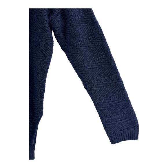 Oversized Navy Blue Lace-Up Knit Sweater Size XXS |Textured Long Sleeve Pullover - Picture 7 of 10